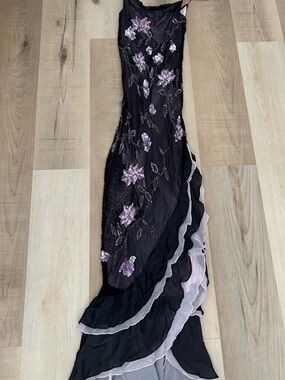 Vintage Silk beaded & sequin dress with Floral Appliqué size 0 / XS